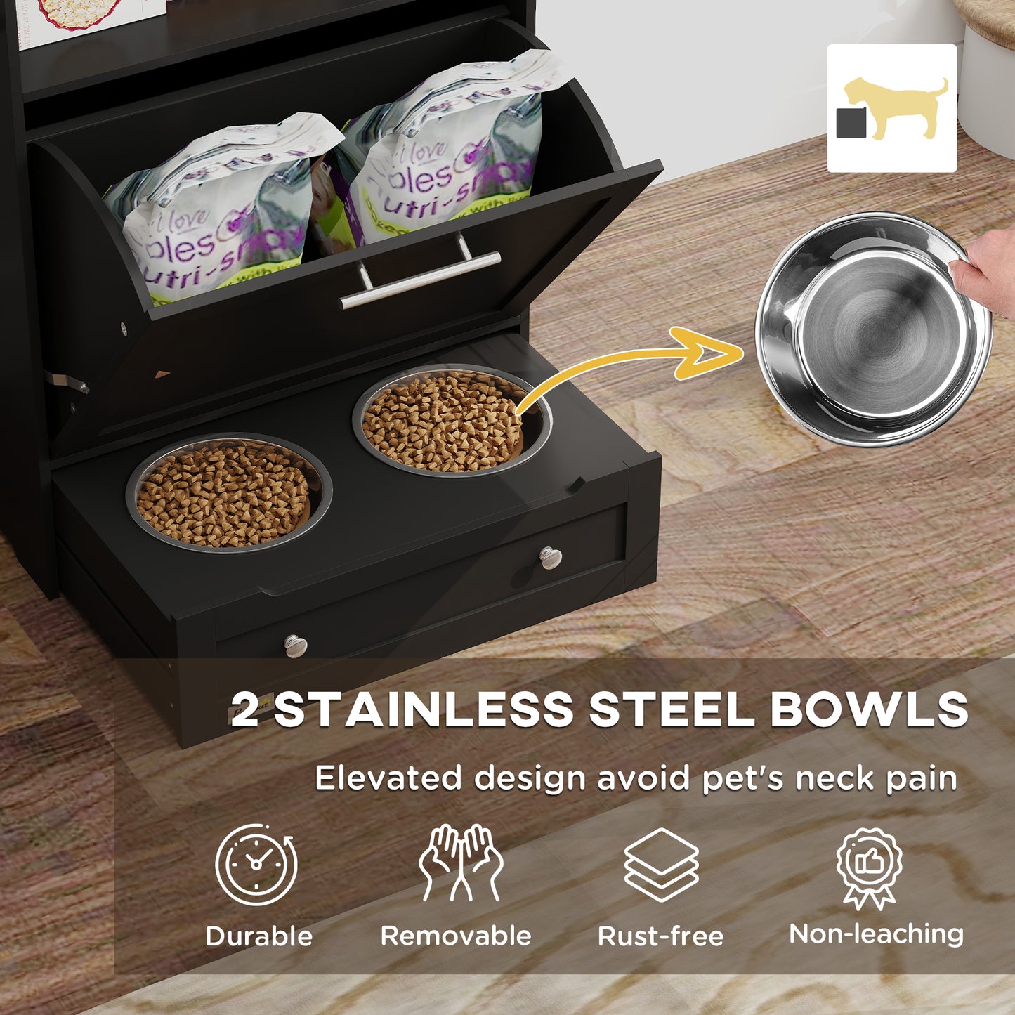 Pet Feeder Station Cabinet | Raised Dog Bowls & Storage | Klickingz