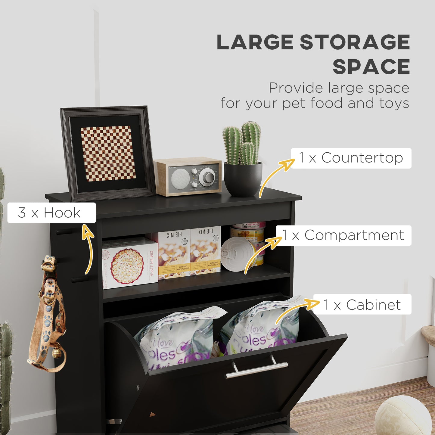 Pet Feeder Station Cabinet | Raised Dog Bowls & Storage | Klickingz