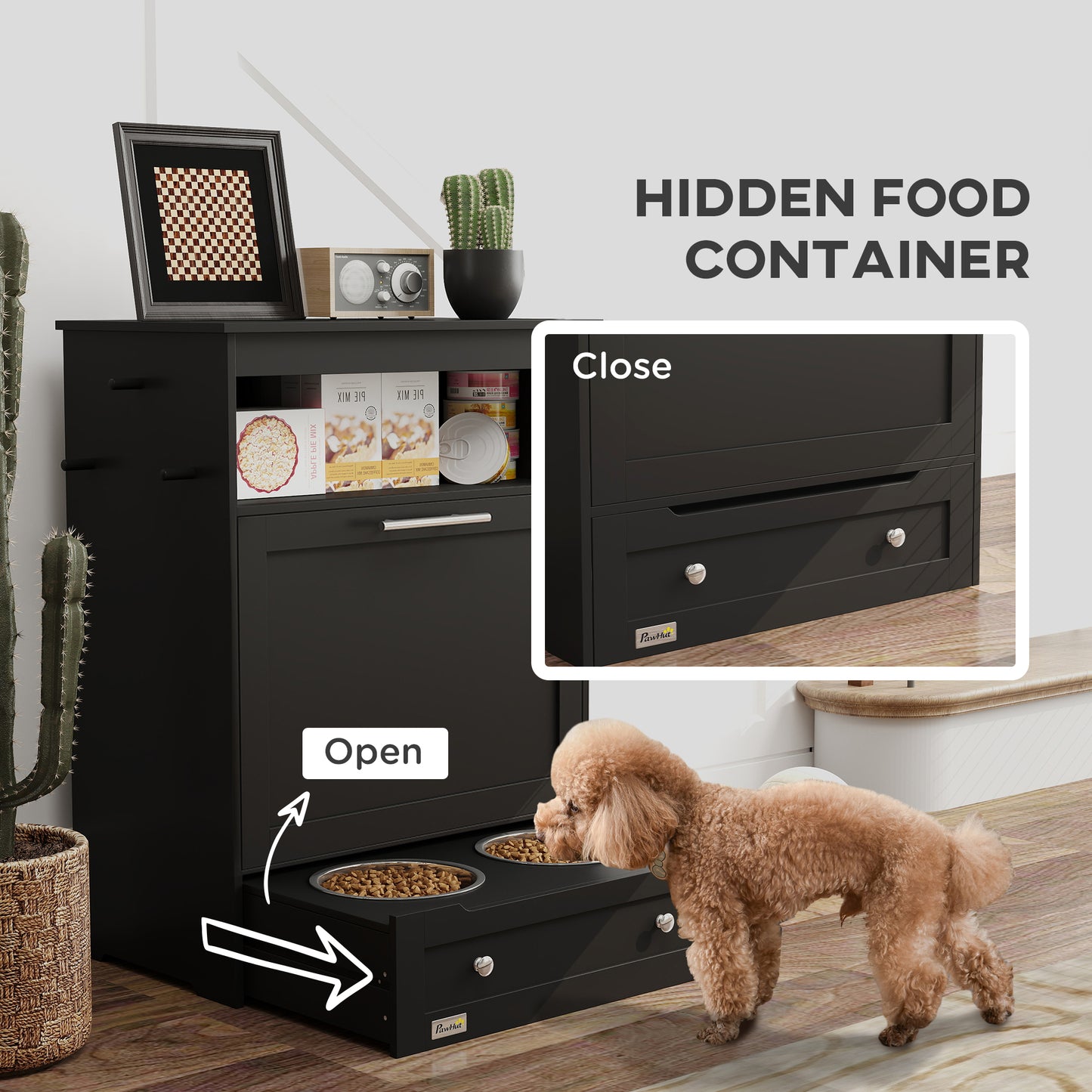 Pet Feeder Station Cabinet | Raised Dog Bowls & Storage | Klickingz